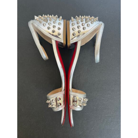 Christian Louboutin Silver Leather Druide Studded Ankle Strap Sandals Sz 5 - Picture 6 of 15